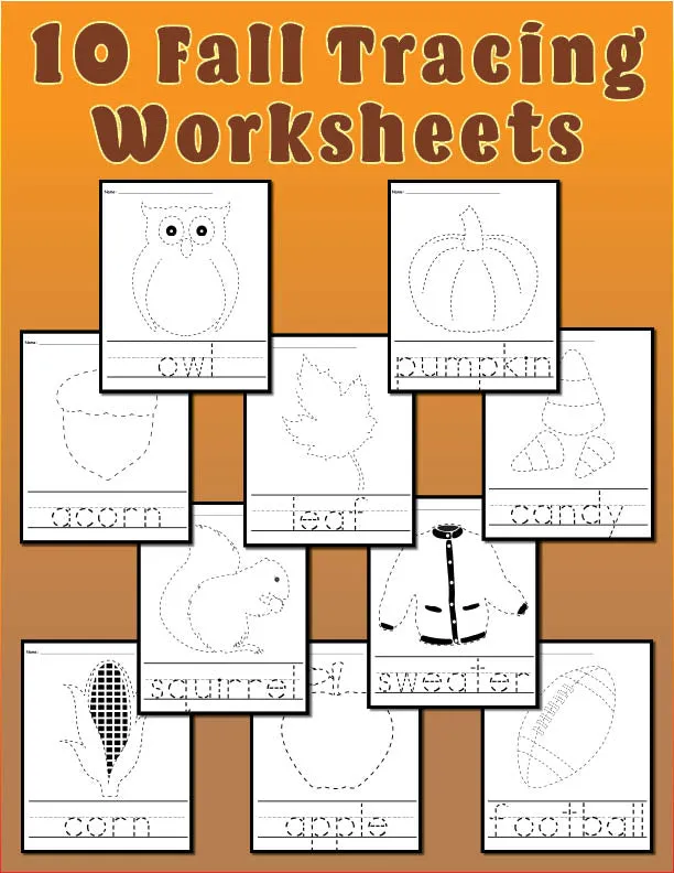 10 Printable Fall Tracing & Handwriting Worksheets!