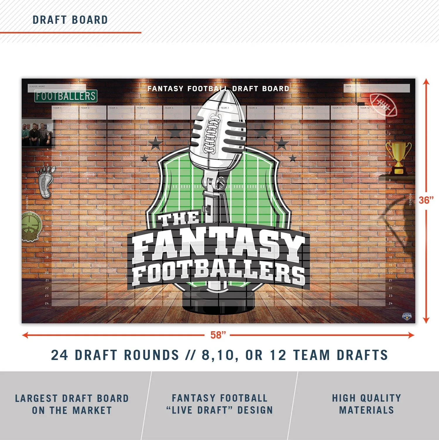 2024 Fantasy Footballers Draft Board Kit - 12, 10, 8 Team