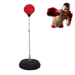 Adult Base Version Height Adjustable Vertical PU Leather Vent Ball Boxing Speed Ball Family Fitness Equipment without Gloves(Red)