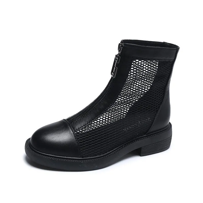 Amozae 2024 New Spring Autumn Boots, Women's Air Mesh Women Shoes, Front Ankle Boots, Chic Heels Botas Star Brand Women's Boots