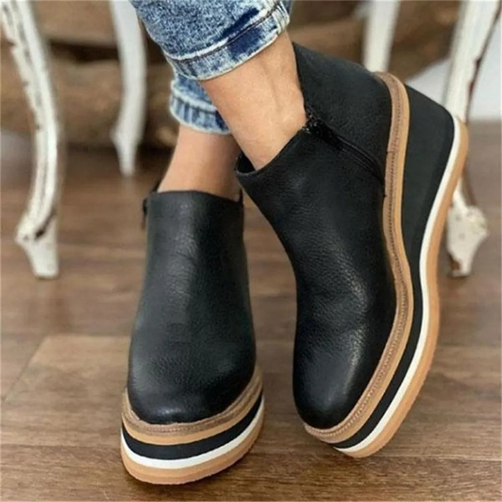 Amozae-  Women's Ankle Boots Spring Soft Faux Leather Ladies Comfy High Top Platform Shoes Side Zipper Dress Office Party Shoes