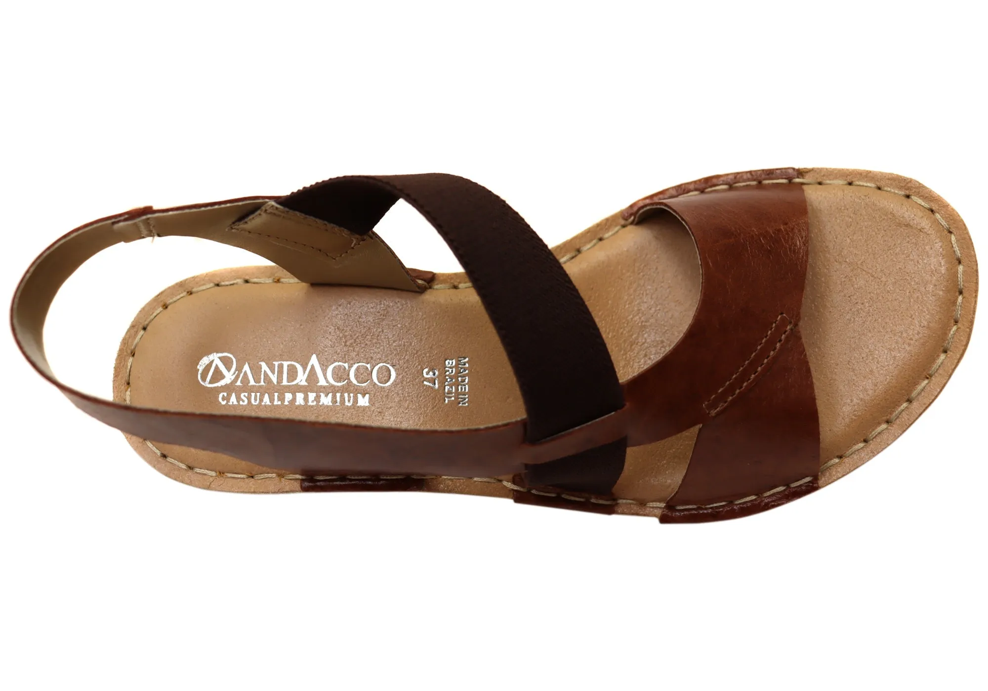 Andacco Meliza Womens Comfortable Brazilian Leather Low Heel Sandals