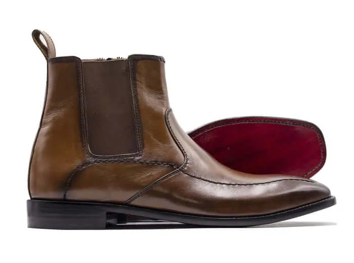 Ankle High Handmade Cognac Chelsea Leather Boots For Men's