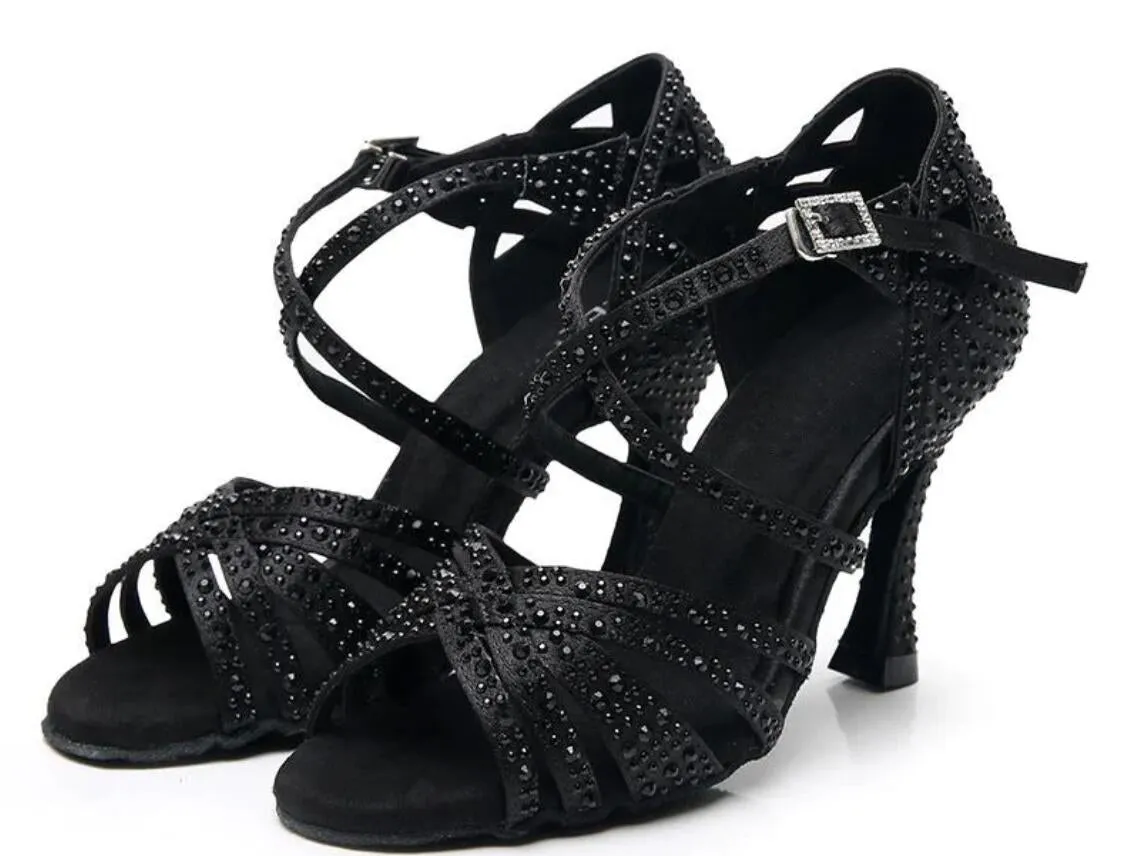 Black Rhinestone Latin Salsa Ballroom Performance Dance Heels