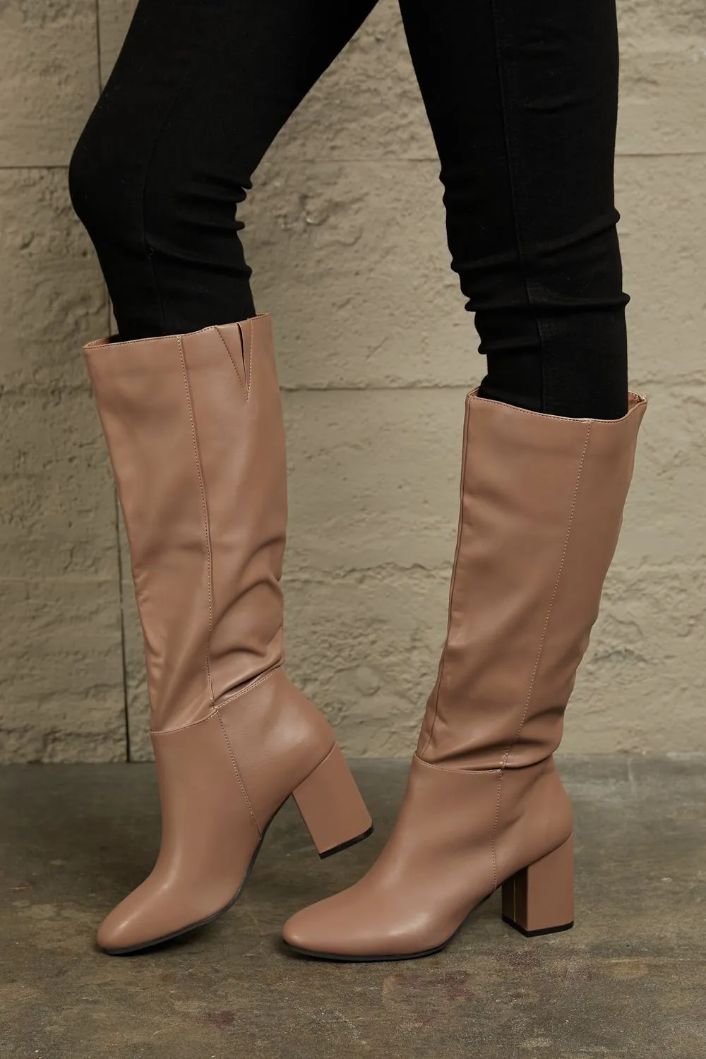 Block Heel Knee High Boots in Mocha