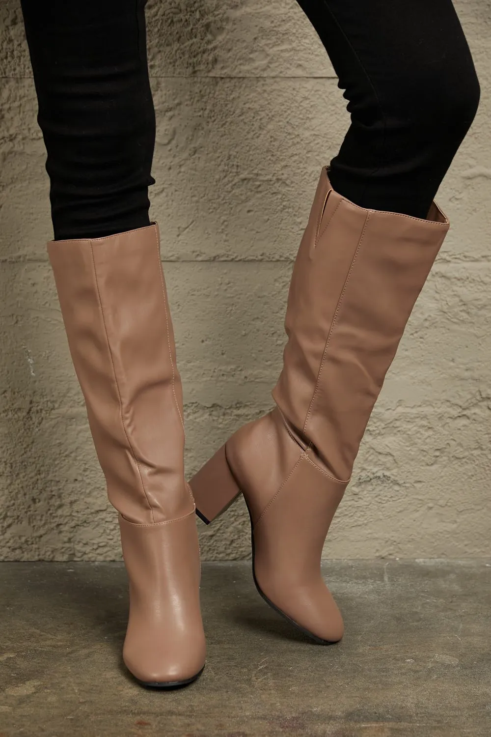 Block Heel Knee High Boots in Mocha