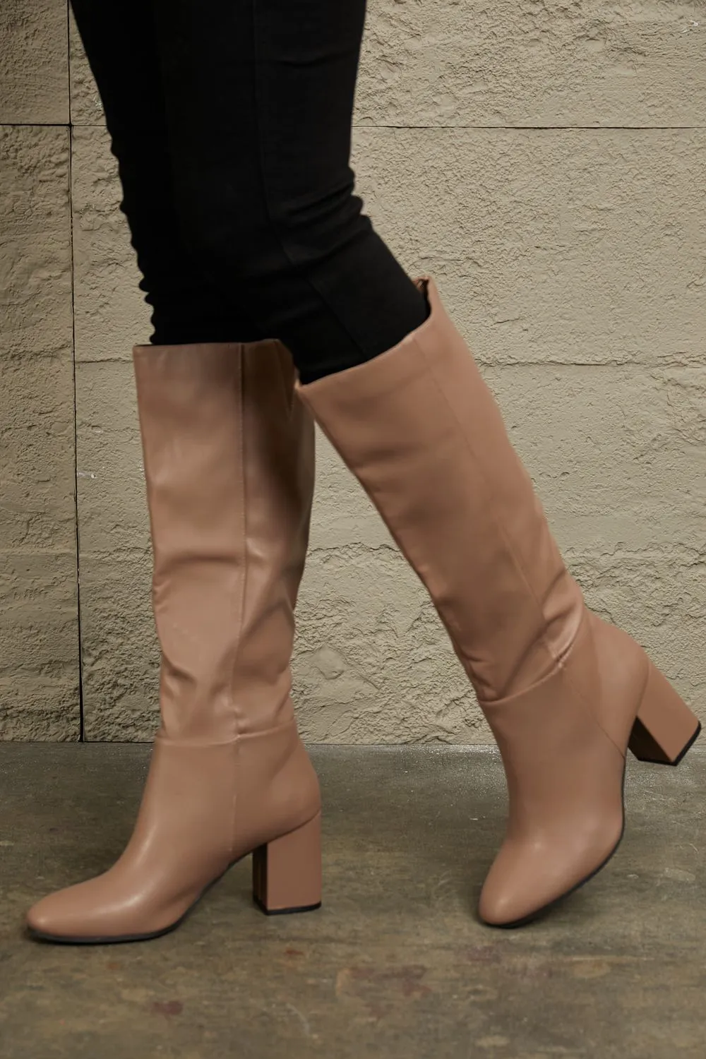 Block Heel Knee High Boots in Mocha