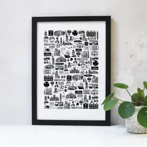 Bristol illustrated black and white print