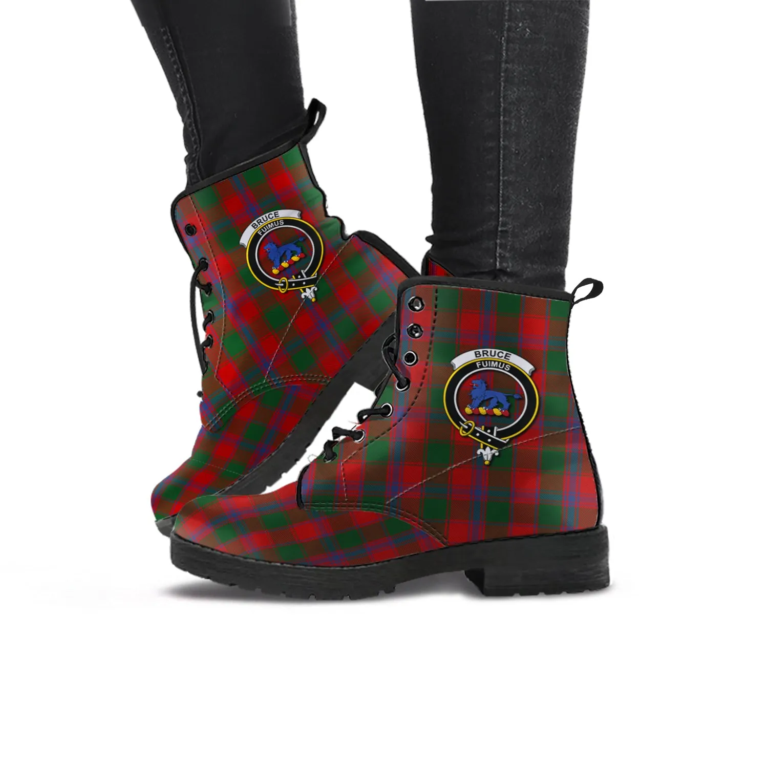 Bruce Old Tartan Leather Boots with Family Crest