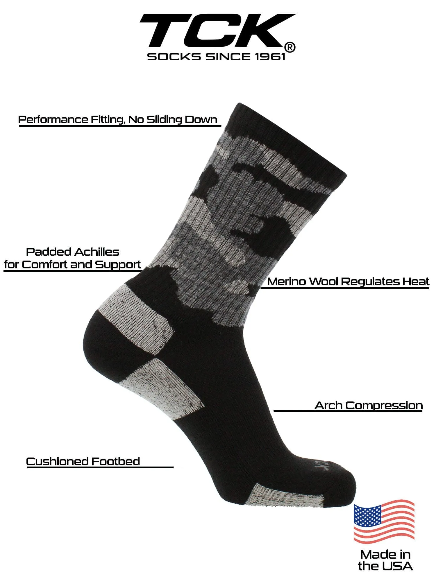 Camo Merino Wool Hiking Socks For Men & Women