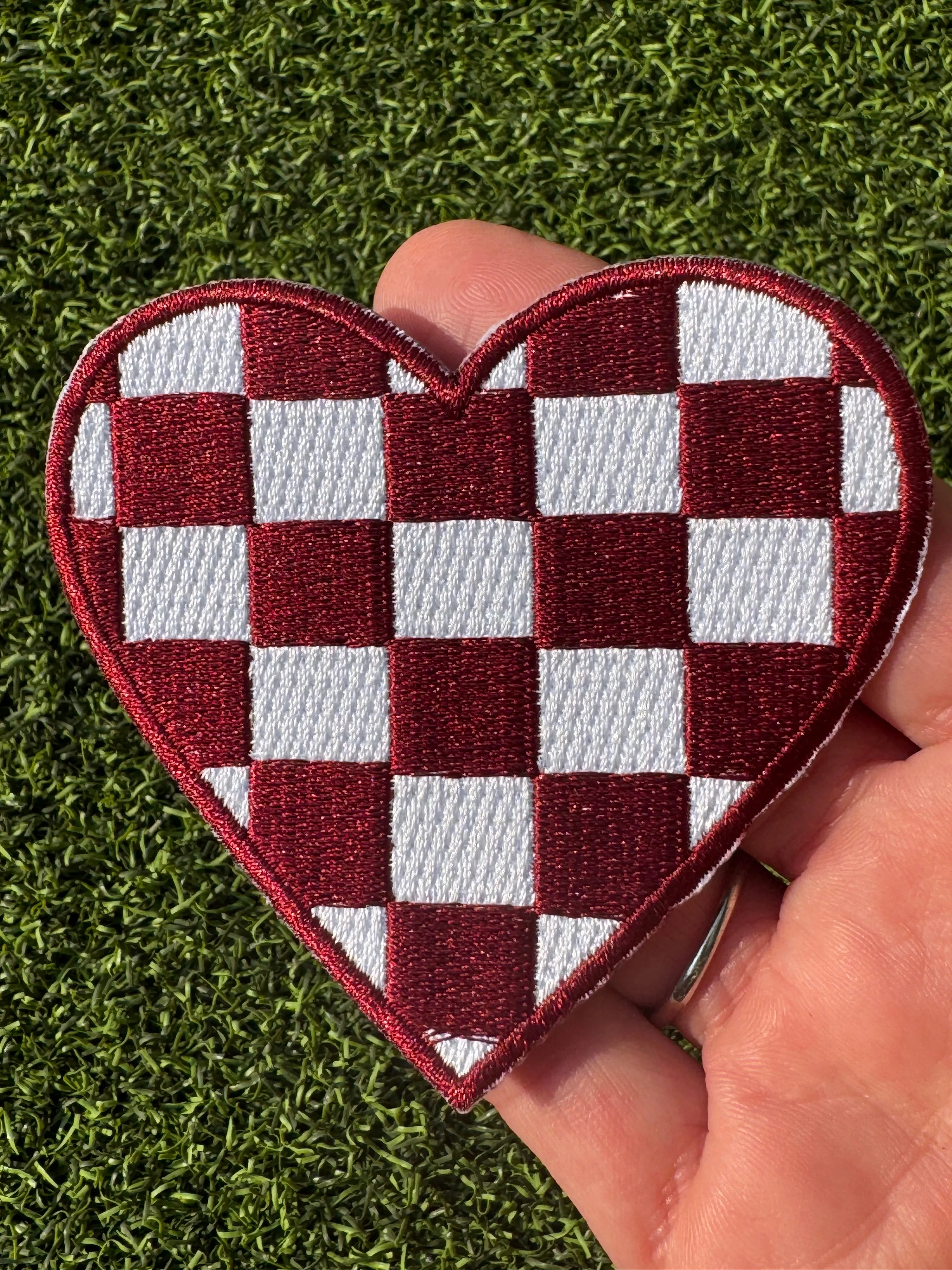 Checkered Game Day Heart Iron On Patches