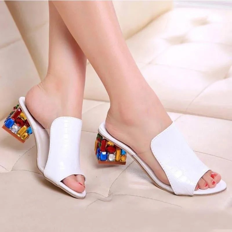 Colorful Rhinestone Crystals Heels Peep Toe Summer Sandals