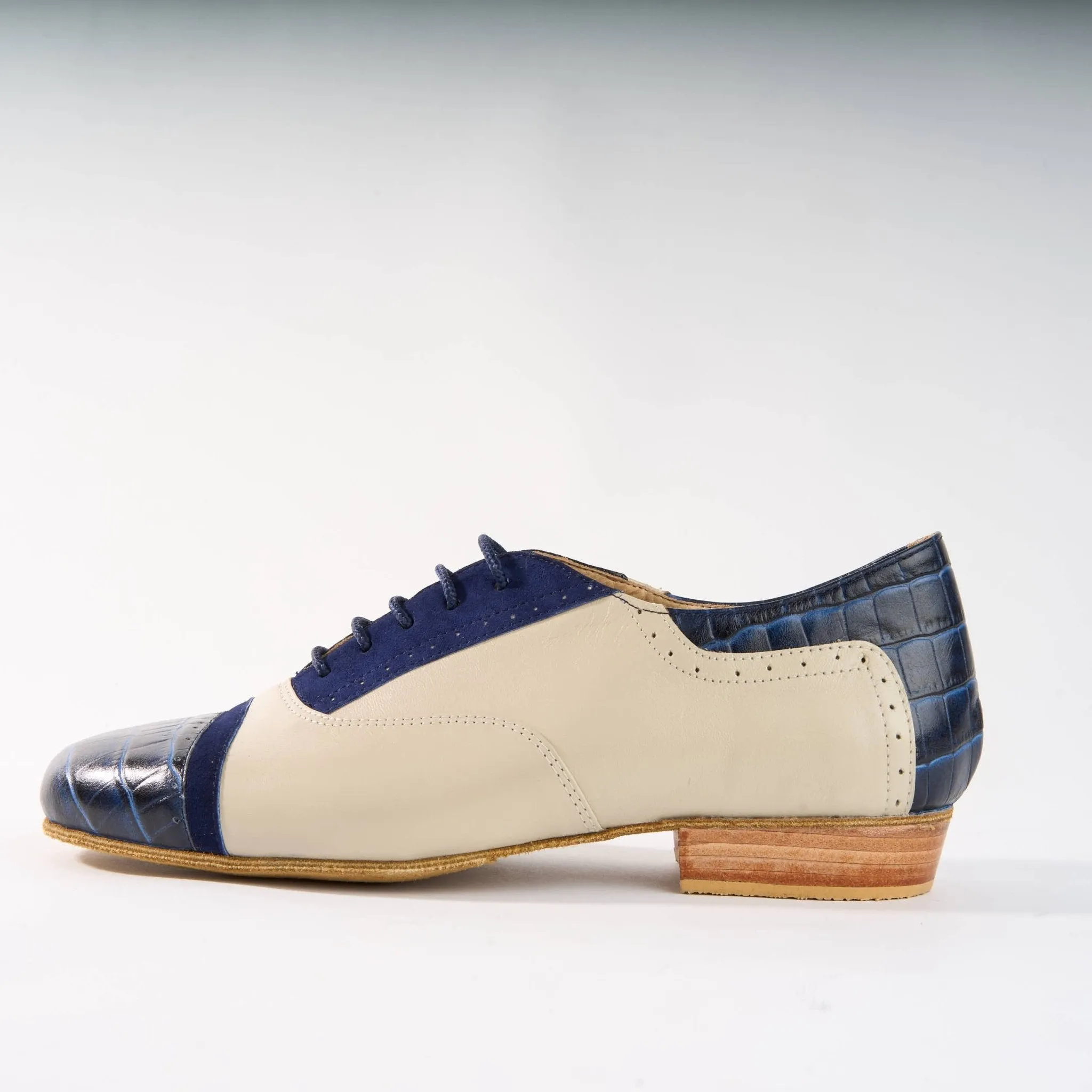 Cream and Blue Crocodile Premium Leather - Handmade Tango Shoe - Clasico 1071