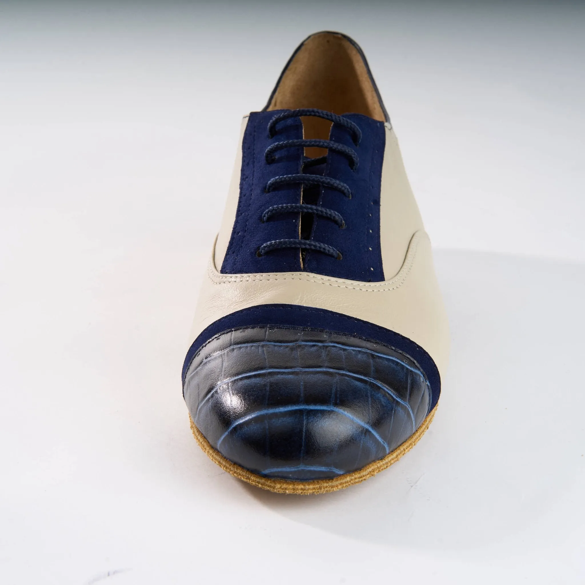 Cream and Blue Crocodile Premium Leather - Handmade Tango Shoe - Clasico 1071