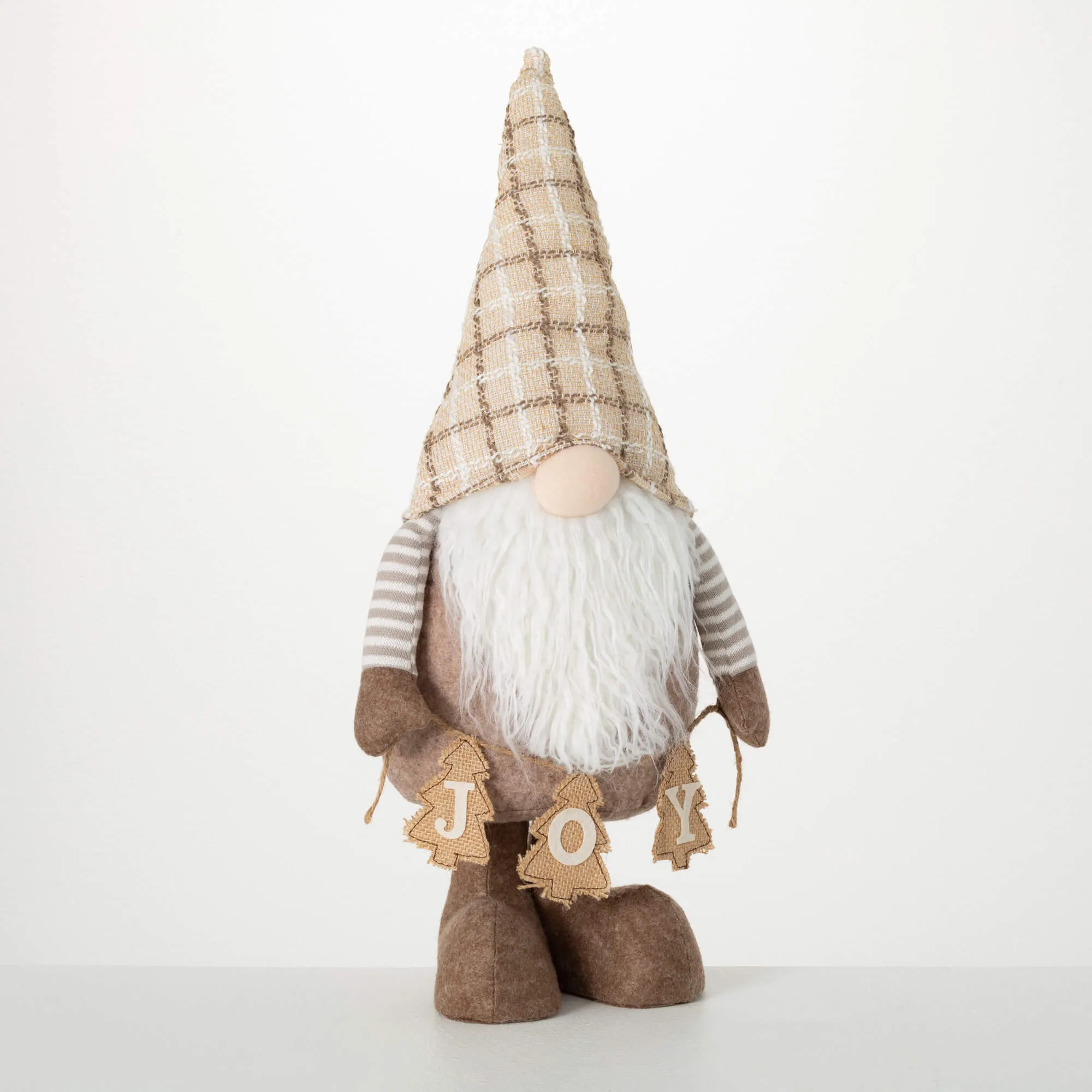 Cream Plaid Standing Gnome