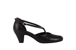 Dance Naturals 725 Cuccarini Black Leather Round Toe Smooth Ballroom Shoe with Criss-Cross Strap