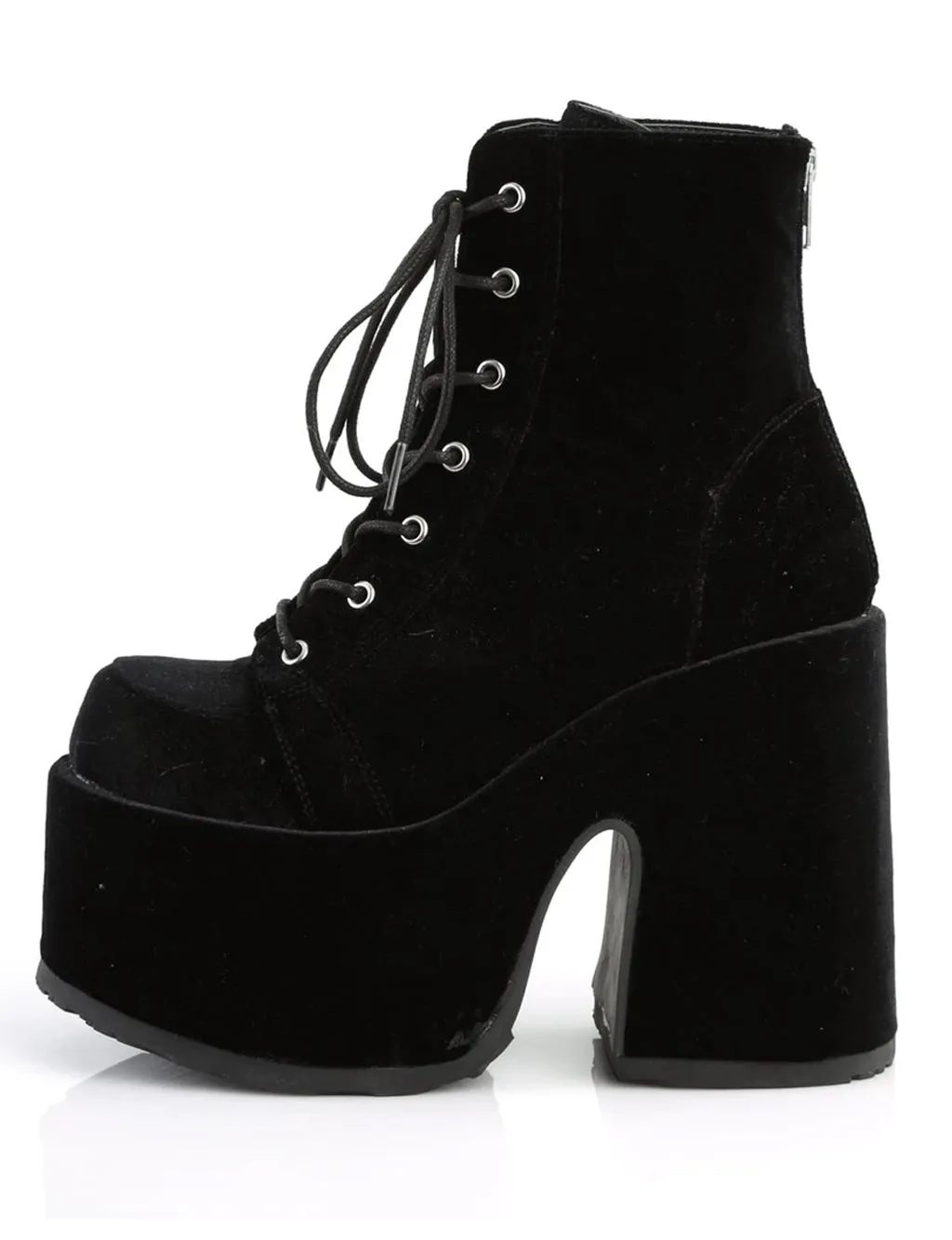 DEMONIA CAMEL 203 PLATFORM BOOTS - BLACK VELVET