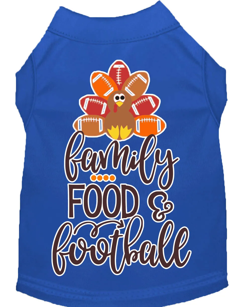 Family, Food, And Football Screen Print Dog Shirt Blue Lg