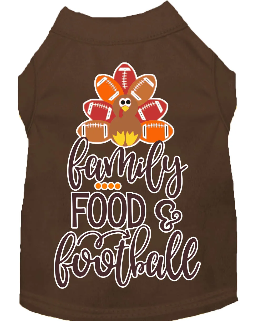 Family, Food, And Football Screen Print Dog Shirt Brown Sm