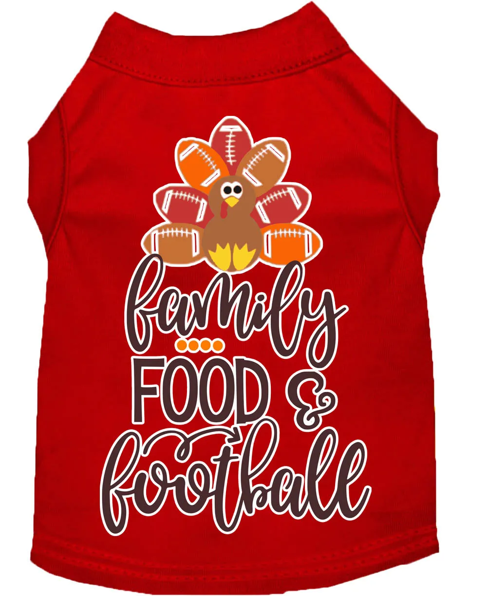 Family, Food, And Football Screen Print Dog Shirt Red Xl