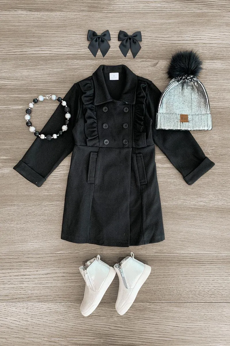 Faux Wool Ruffle Trench Coats