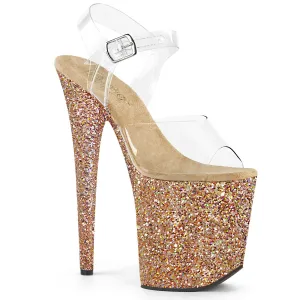 Flamingo-808LG Rose Gold Multi Glitter, 8" Heel