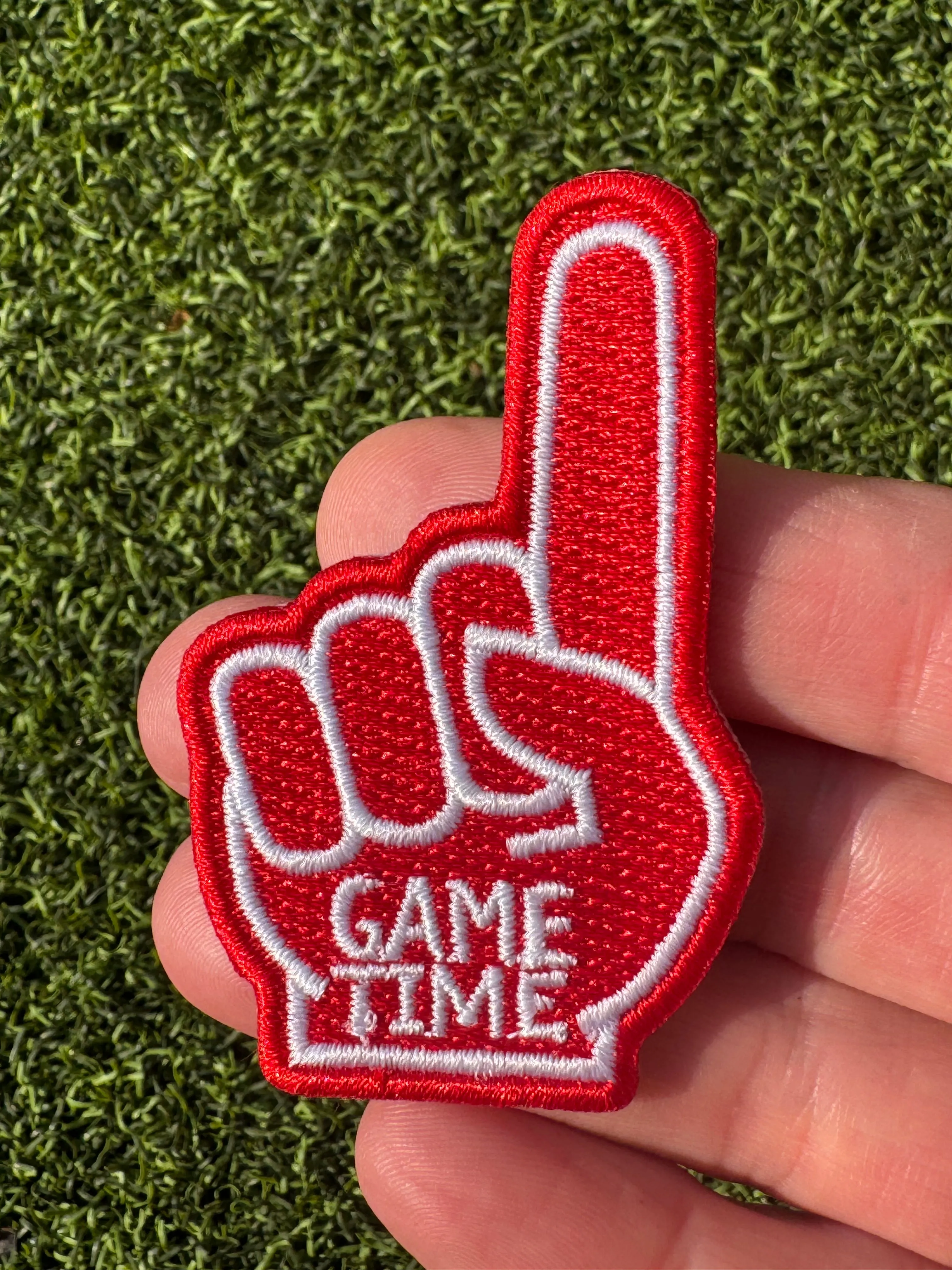 Foam Finger Game Time Iron On Patches