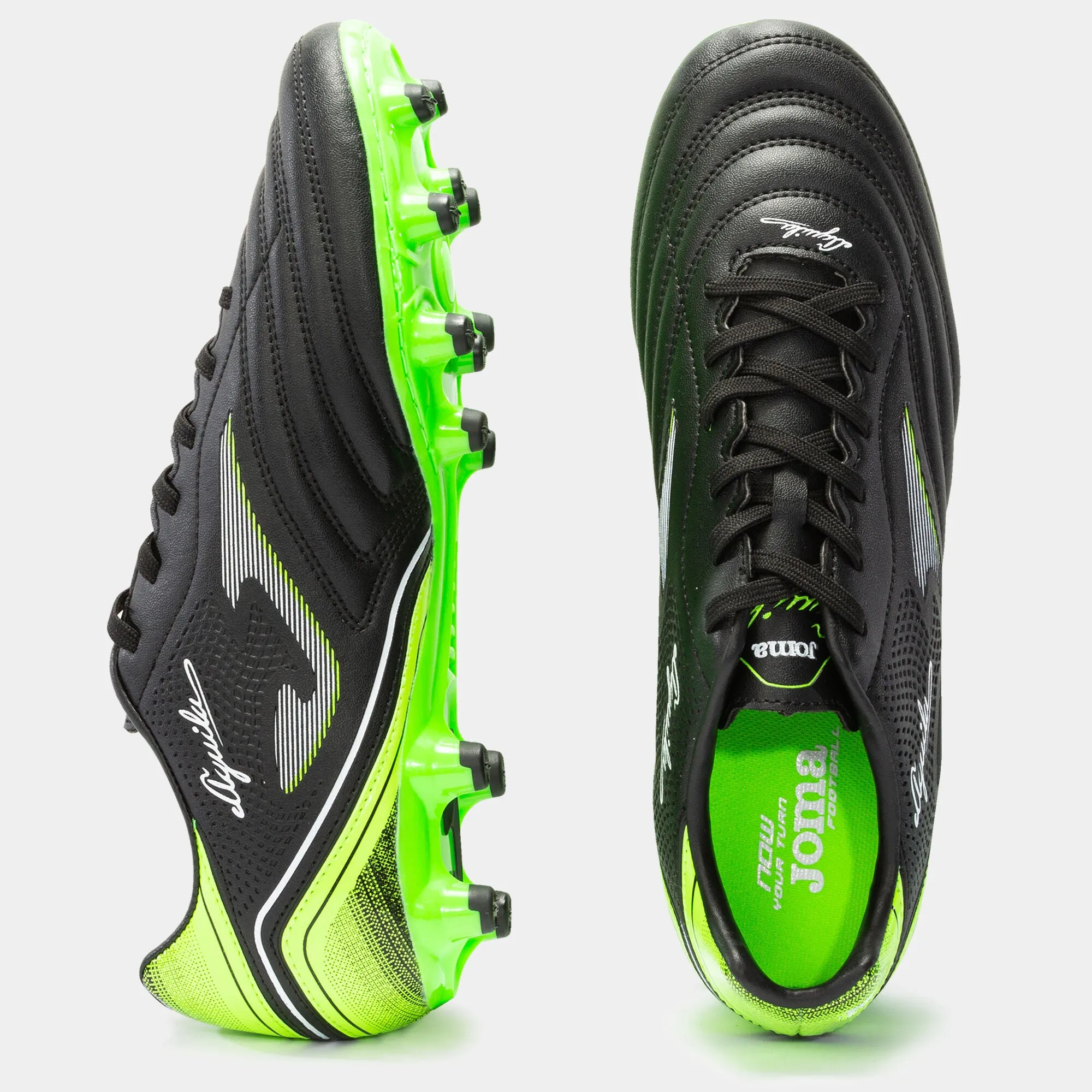 FOOTBALL BOOTS AGUILA 22 FIRM GROUND FG BLACK FLUORESCENT GREEN