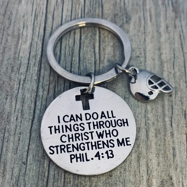 Football Charm Keychain, Christian Faith Charm Keychain, I Can Do All Things Through Christ Who Strengthens Me