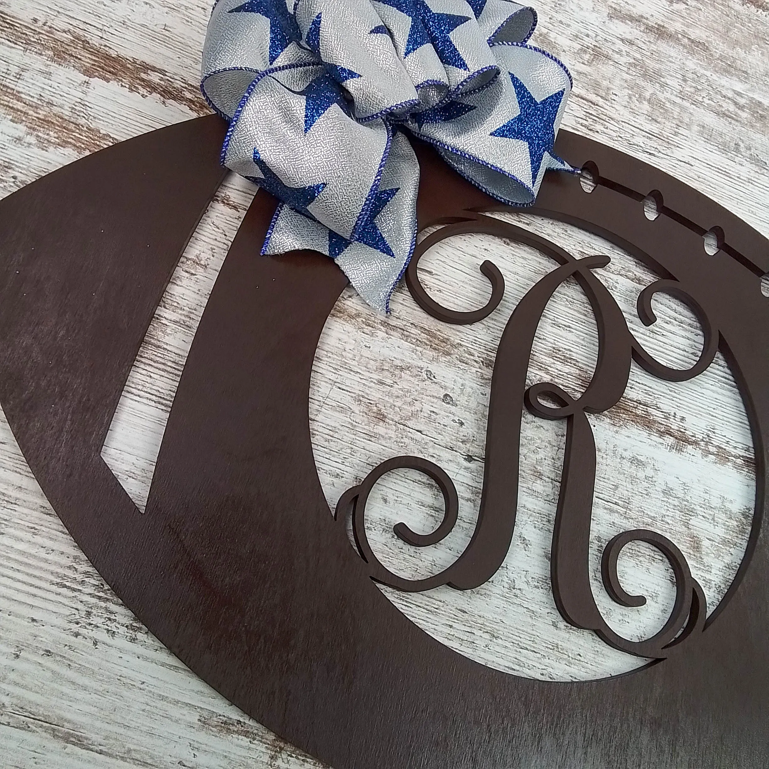 Football Door Hanger, Rustic Monogram Decor, Sports Fan Gift