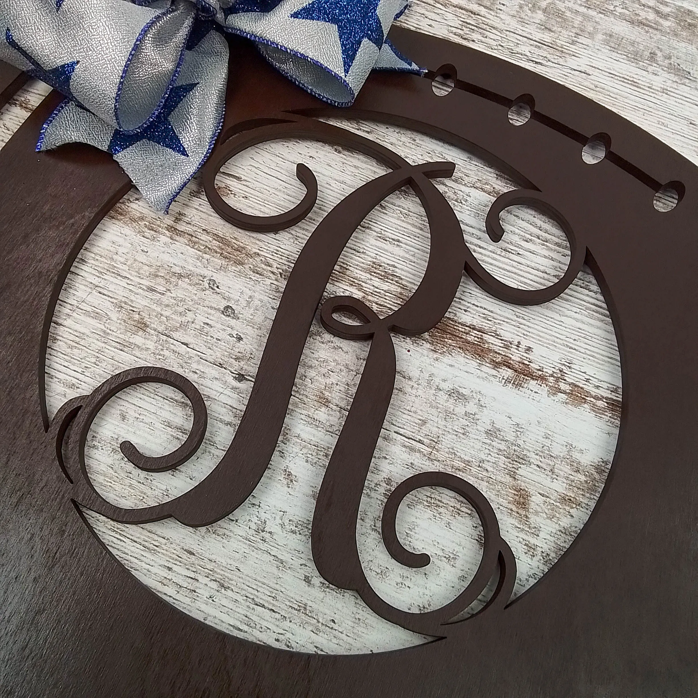 Football Door Hanger, Rustic Monogram Decor, Sports Fan Gift