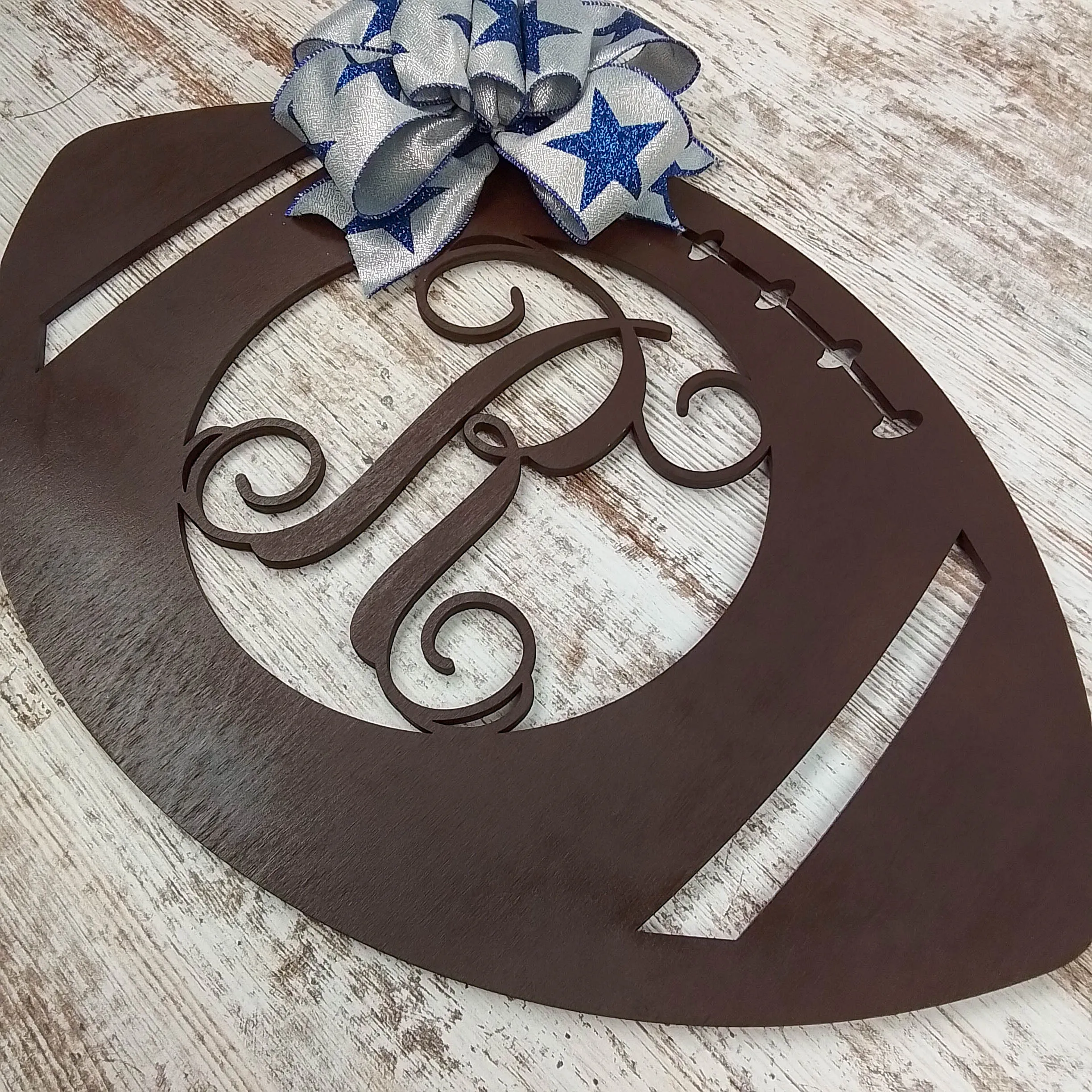 Football Door Hanger, Rustic Monogram Decor, Sports Fan Gift