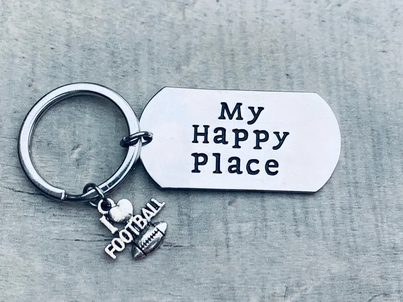 Football Keychain - My Happy Place Charm Keychain - Pick Charm