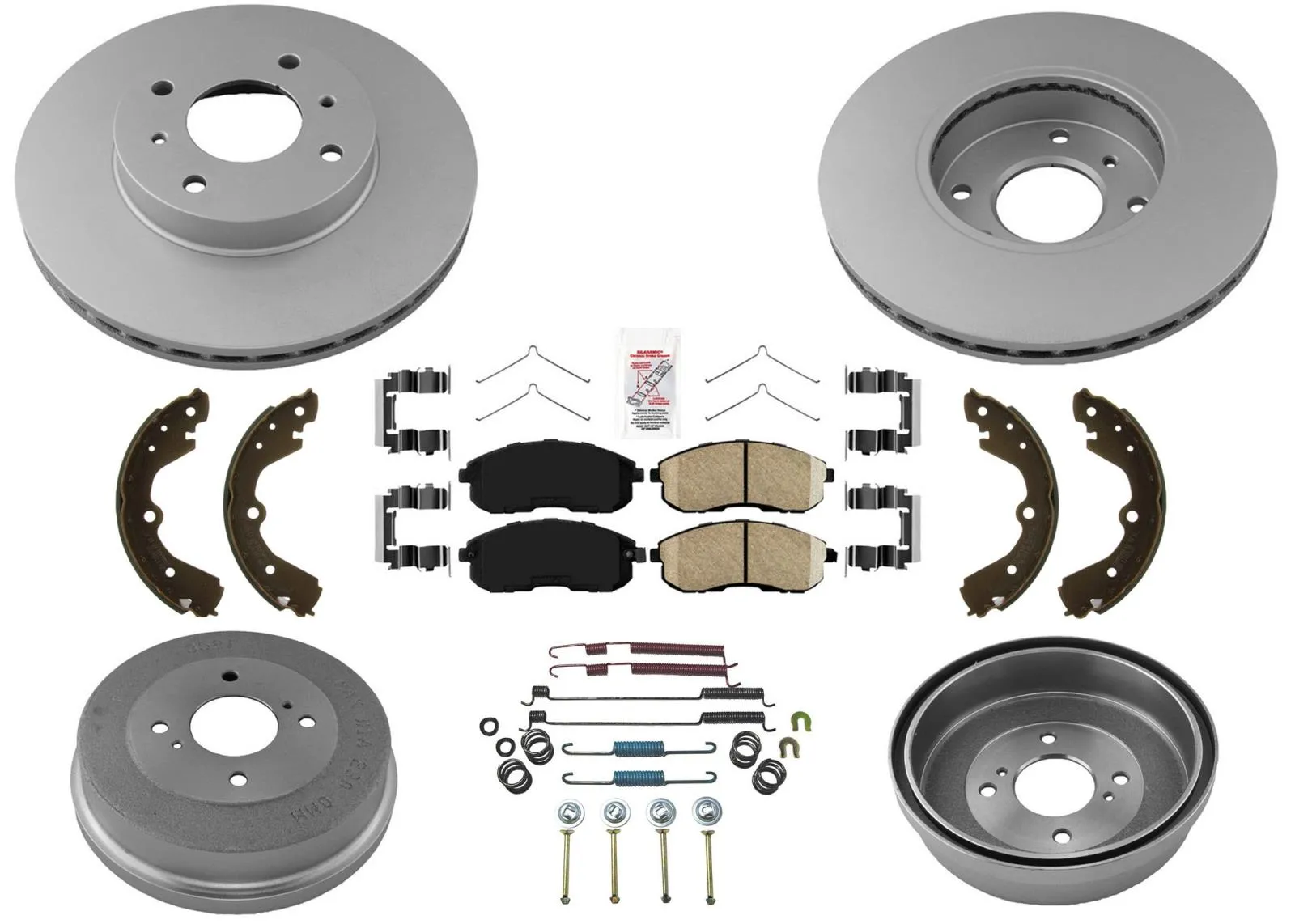 Front Disc Brake Rotors & Pads Drum Brake Shoes Springs 7Pc for Altima 93-98