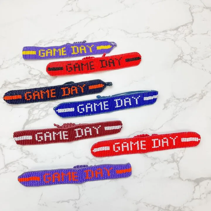 'Game Day' Beaded Adjustable Bracelet - Navy & Orange