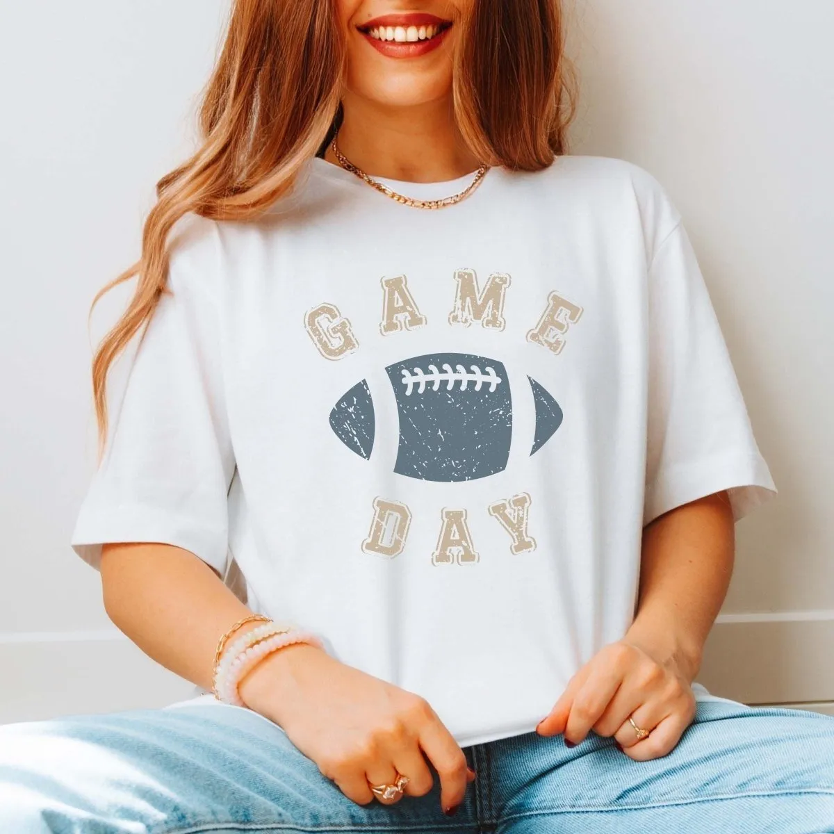 Game Day Blue Football Graphic Wholesale Tee - Popular