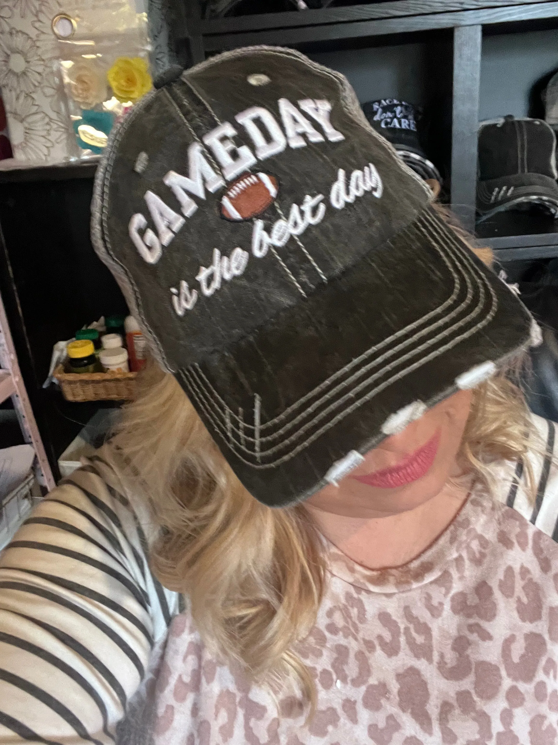 Gameday is the best day Football Gray embroidered distressed unisex trucker cap Sports NFL Super Bowl Team Coach Football mom Tailgating