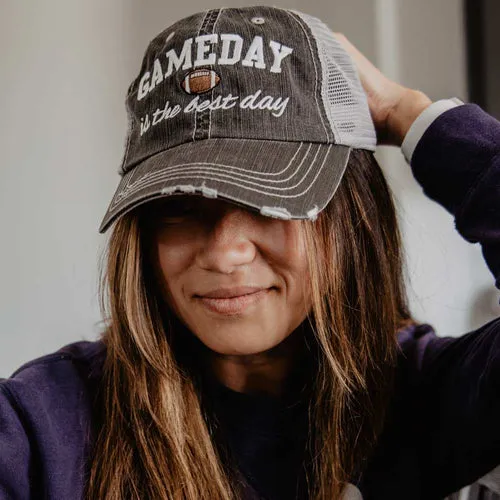 Gameday is the best day Football Gray embroidered distressed unisex trucker cap Sports NFL Super Bowl Team Coach Football mom Tailgating