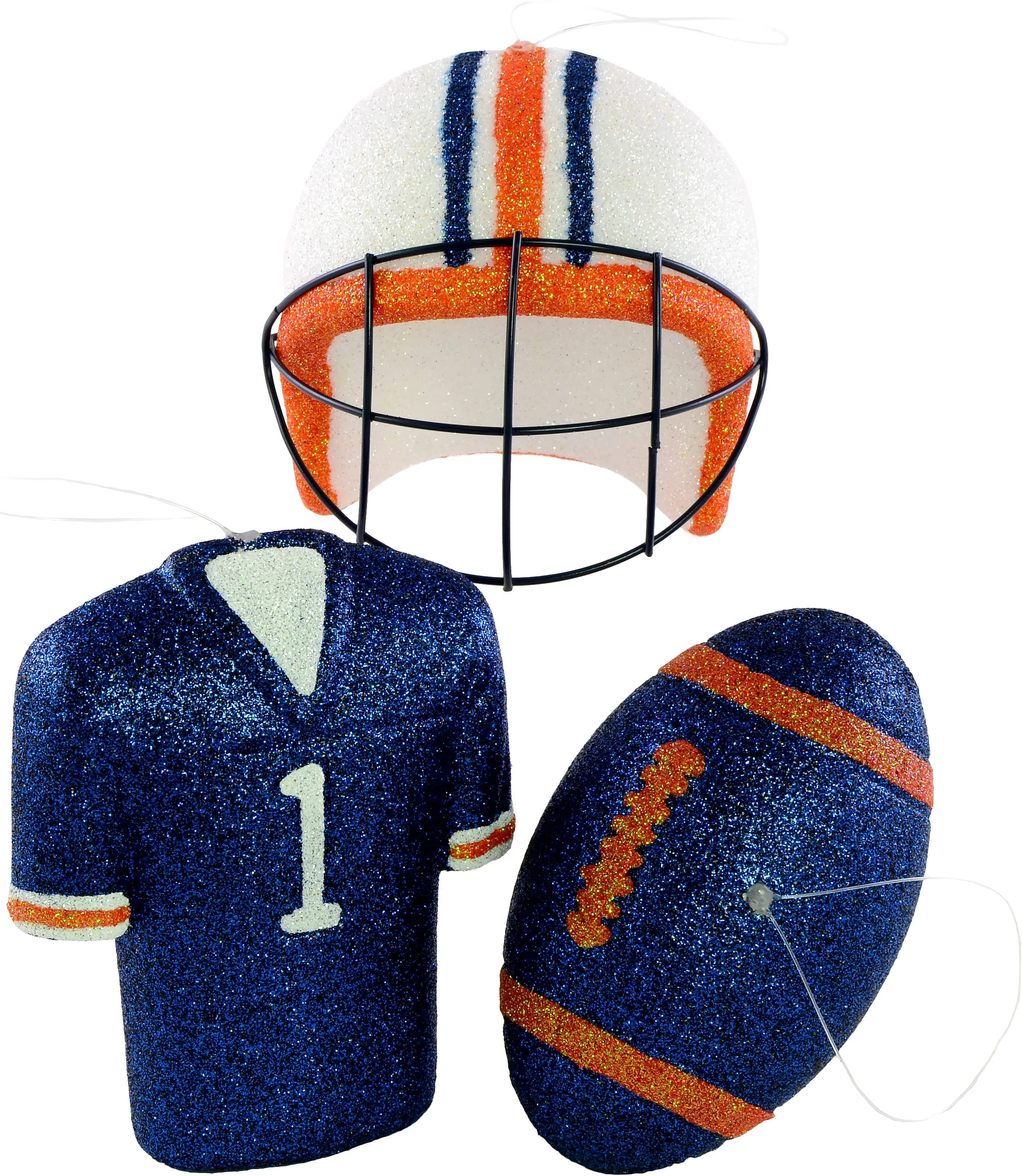 Glitter Football Ornament Assortment: Burnt Orange & Navy (Set of 3)