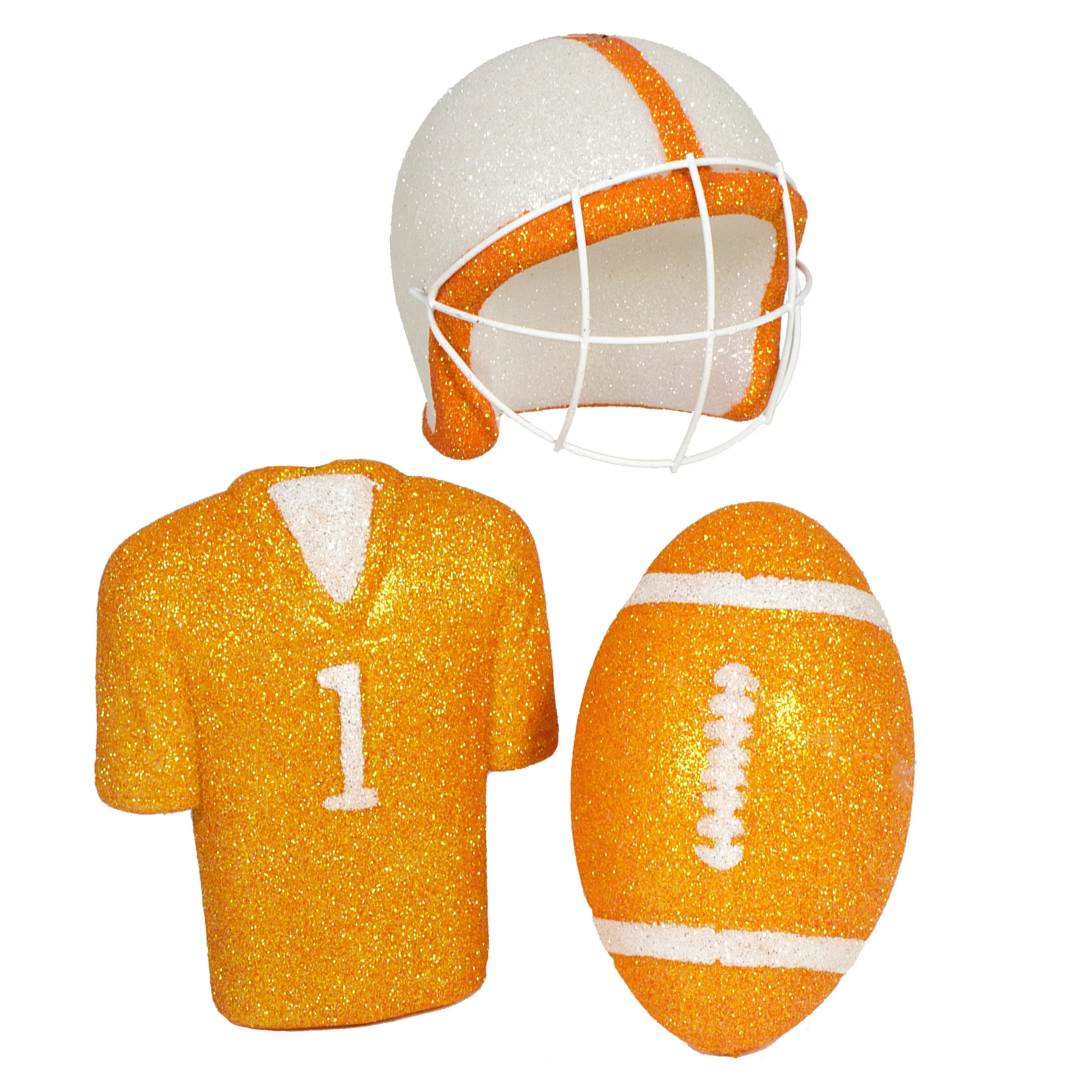 Glitter Football Ornament Assortment: Orange & White (Set of 3)