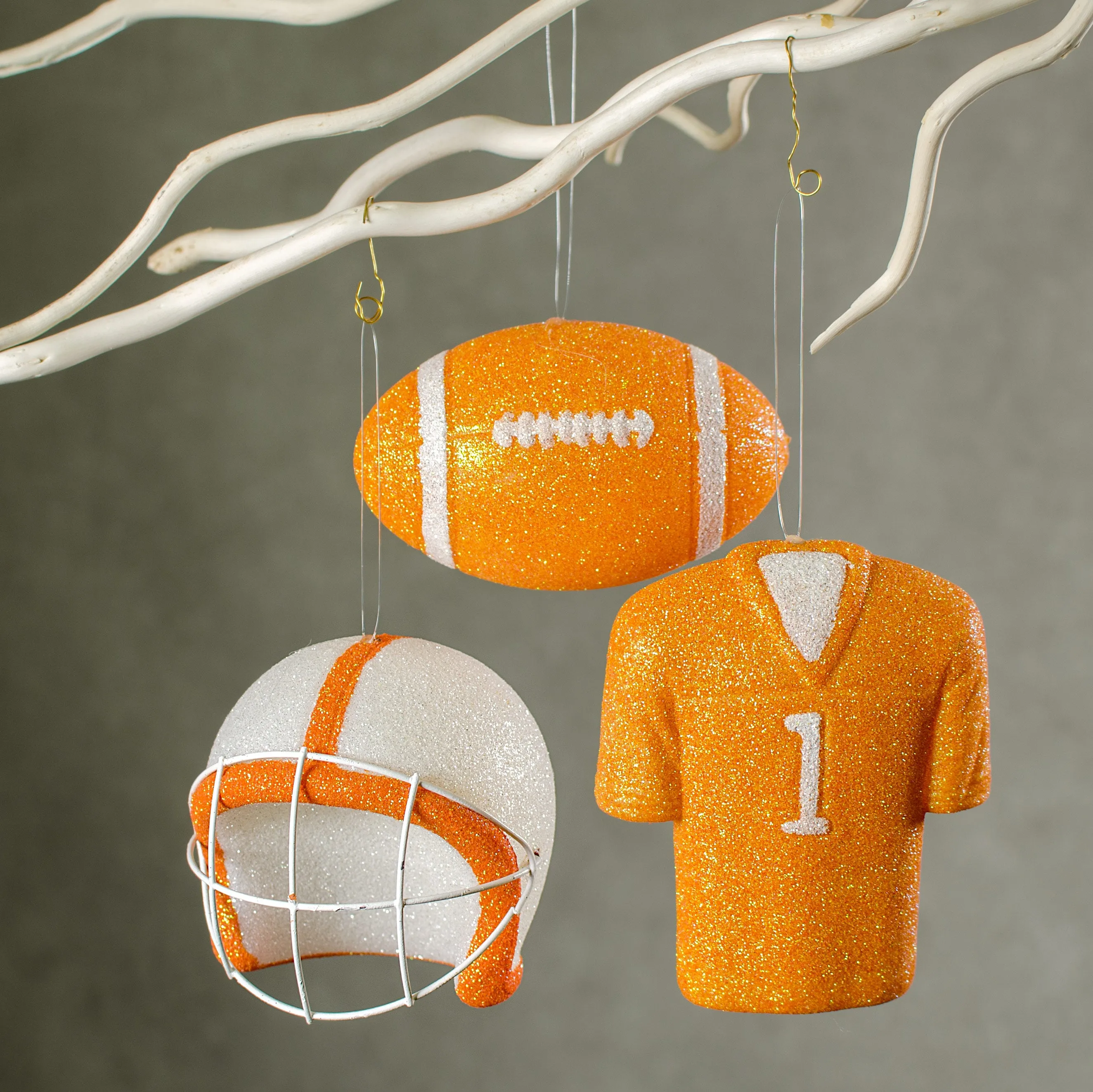 Glitter Football Ornament Assortment: Orange & White (Set of 3)