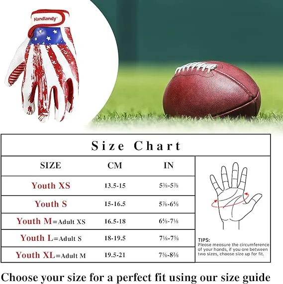 HANDLANDY Football Gloves Silicone Grip Kids Flag Receiver S745