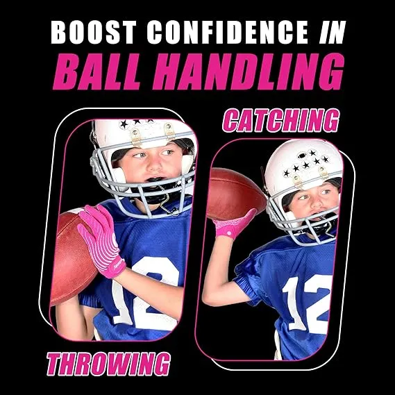 HANDLANDY Youth Sticky Wide Receiver Gloves Pink Stretch Football S757