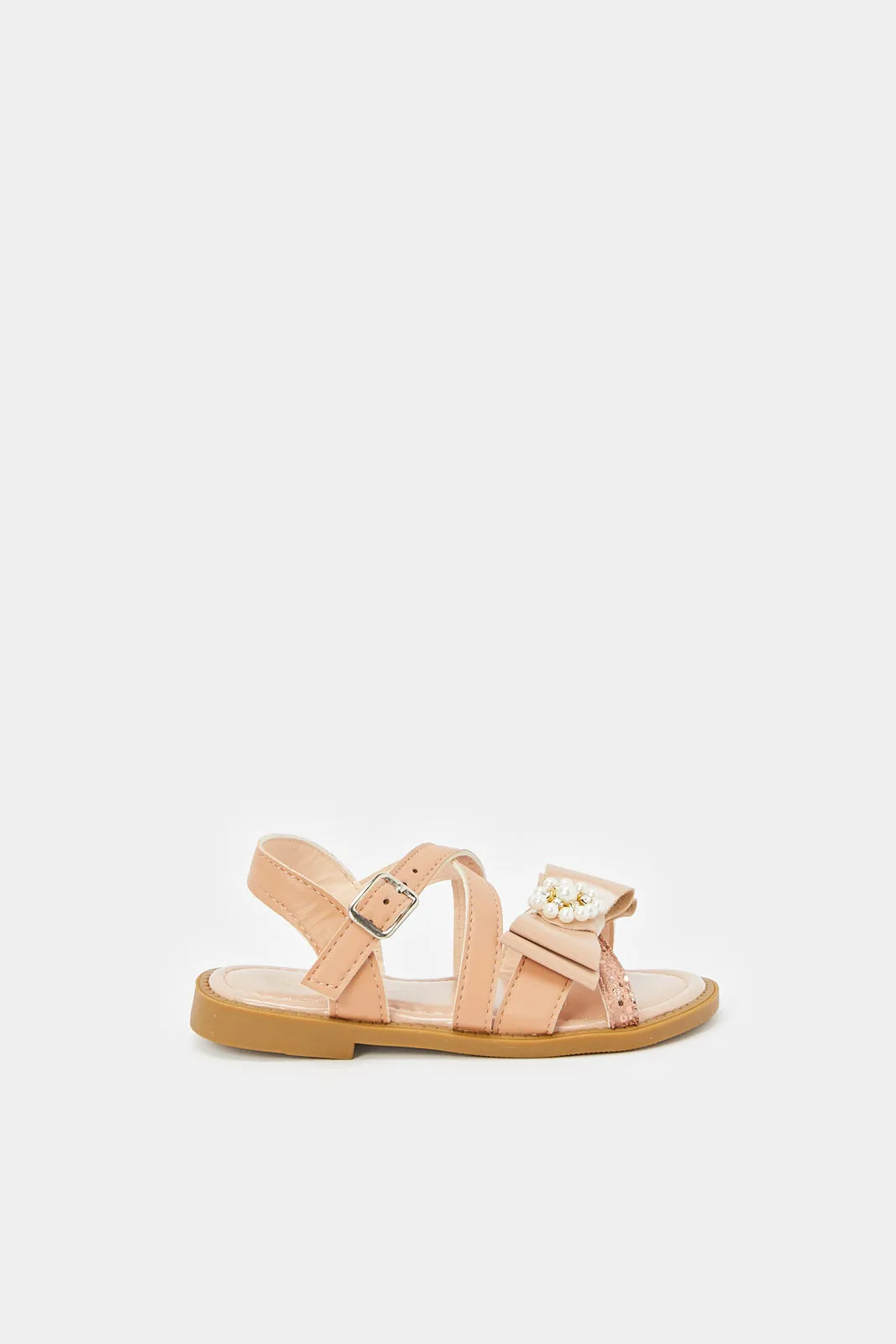 Infant Girls Pink Pearl Trim Sandal