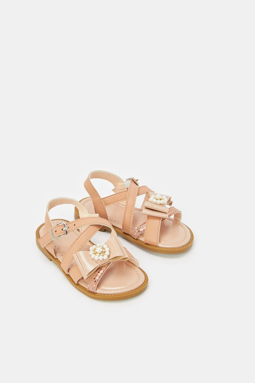 Infant Girls Pink Pearl Trim Sandal