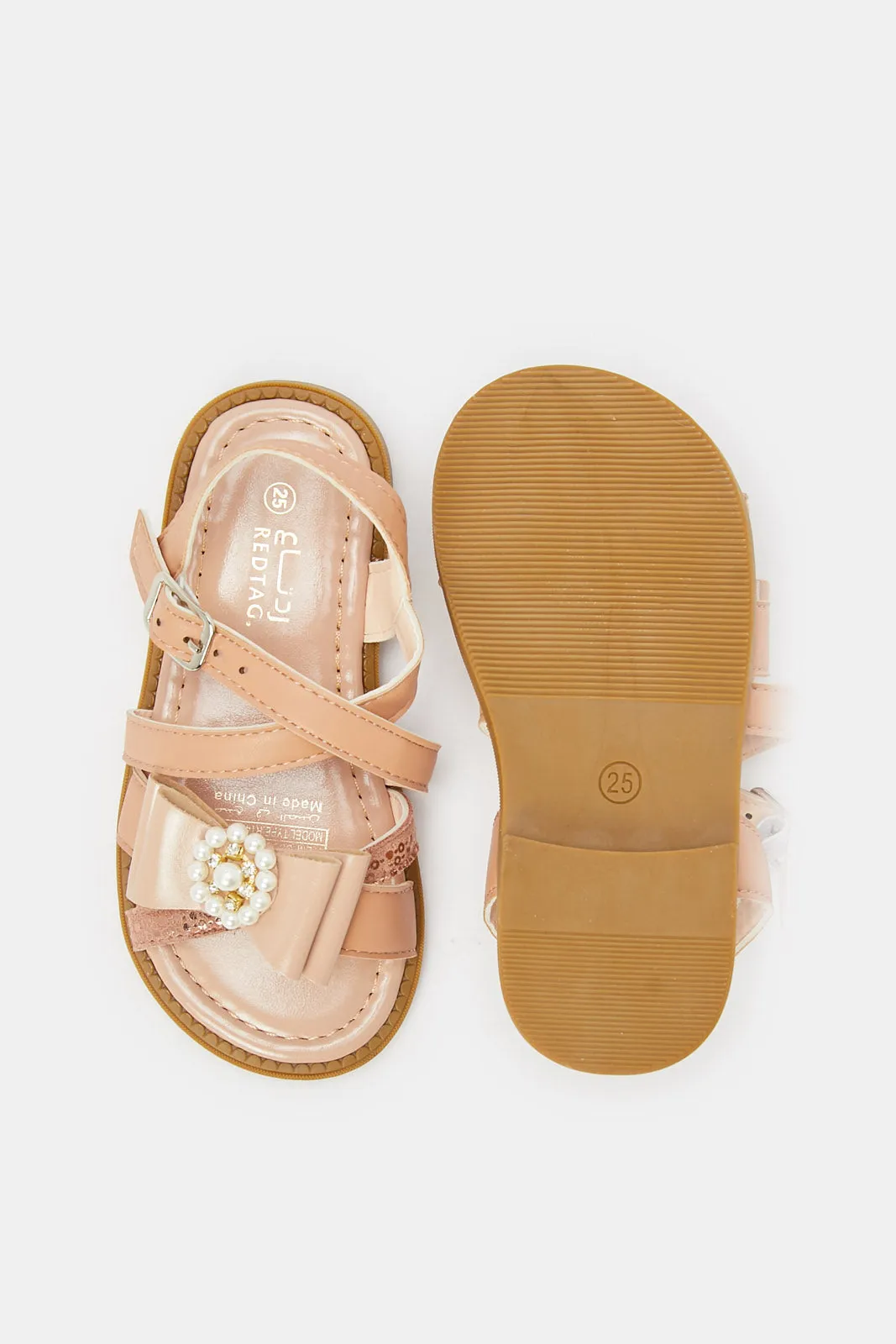 Infant Girls Pink Pearl Trim Sandal