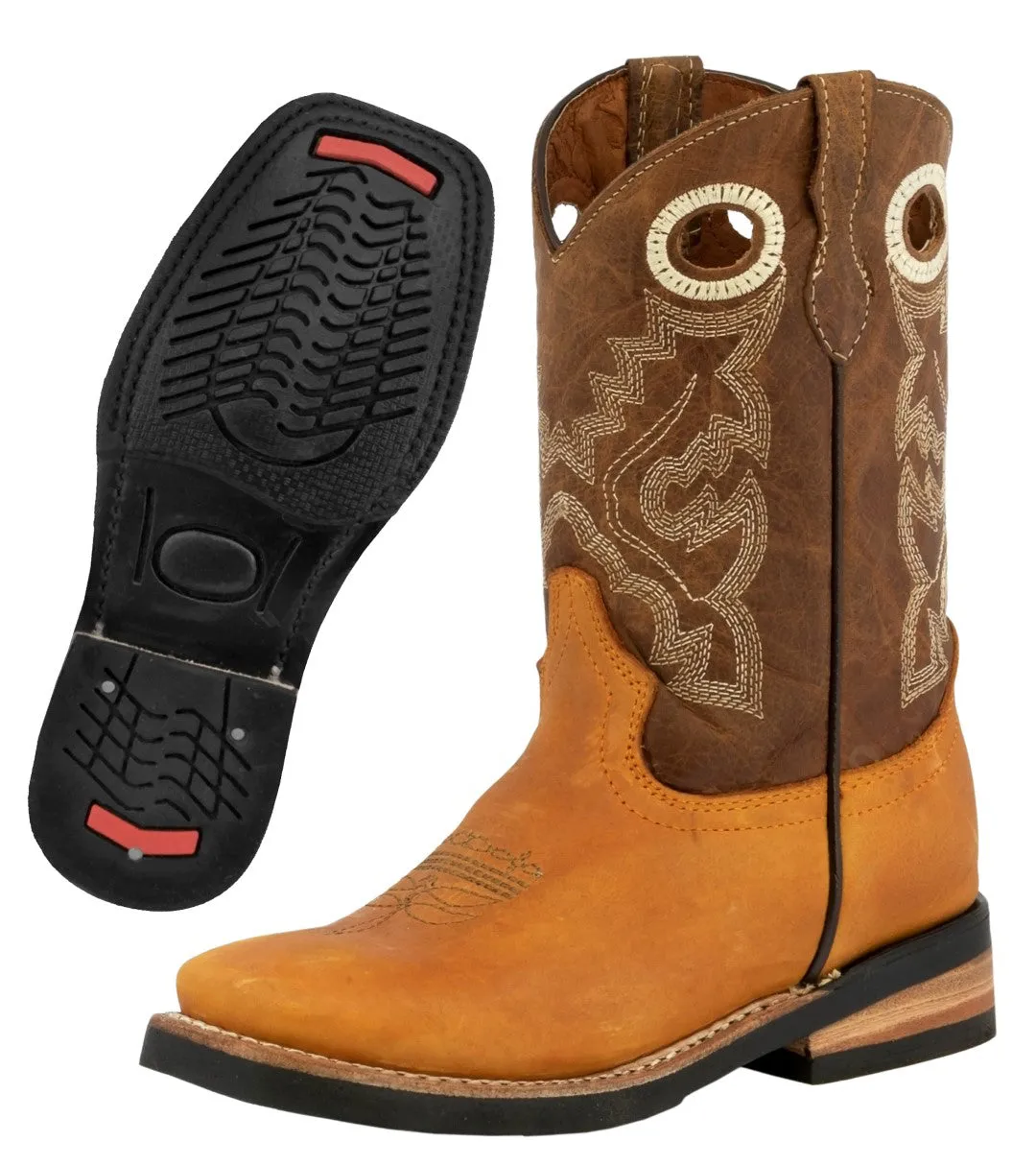 Kids Toddler Western Cowboy Boots Pull On Square Toe Honey Brown - #141