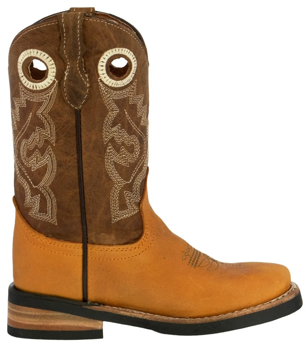 Kids Toddler Western Cowboy Boots Pull On Square Toe Honey Brown - #141