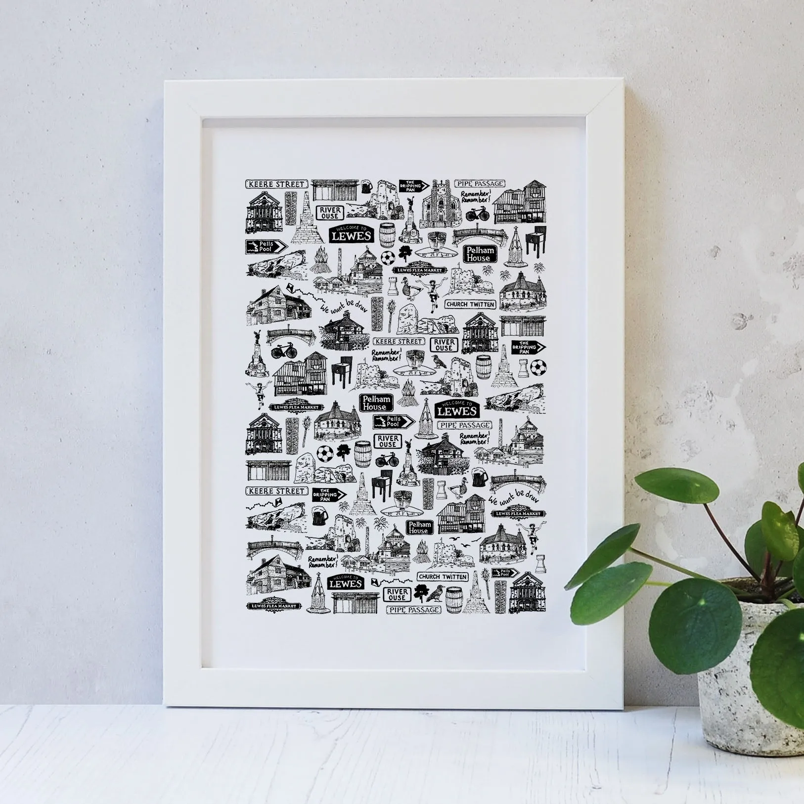 Lewes illustrated black and white print