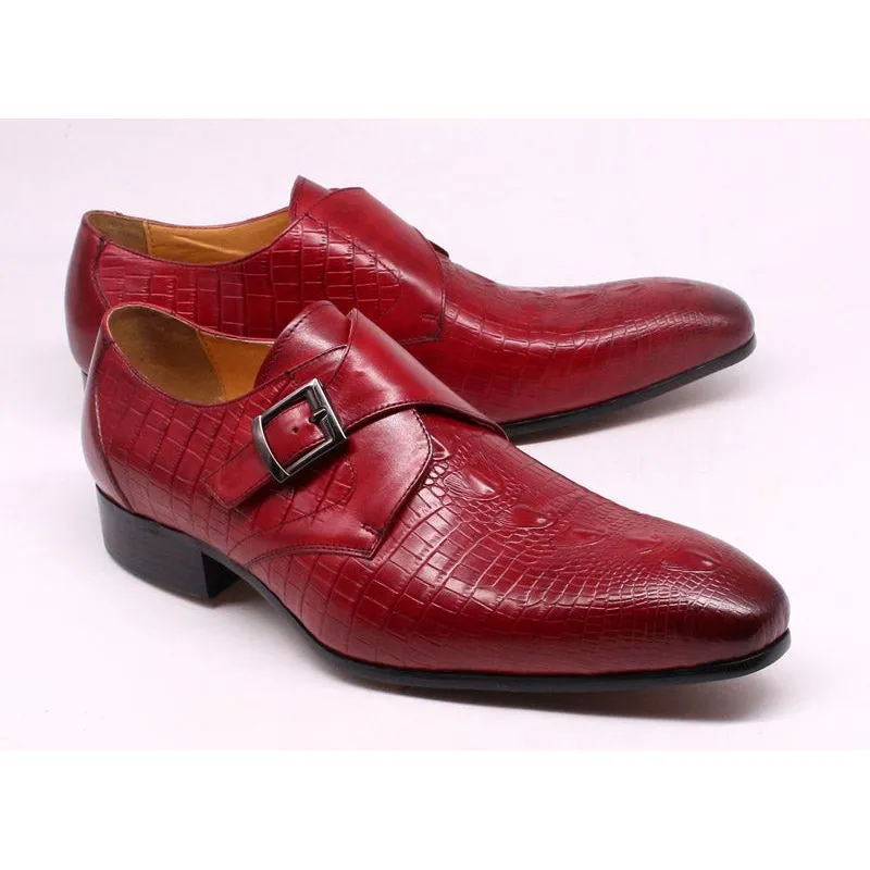 Luxury CrocLeather Pointed Toe Monk Straps